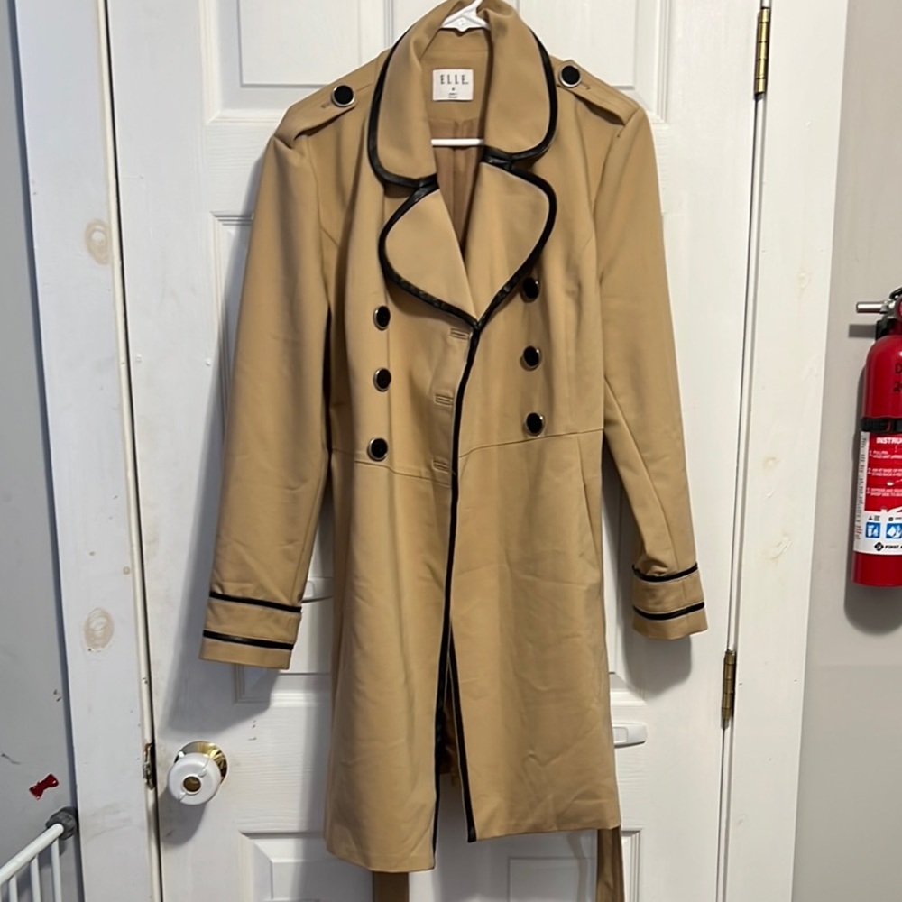 Elle Tan Double-Breasted Trench Coat
